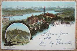 SCHLUMPF-LITHO GRUSS VOM UETLIBERG 1897 MIT STABSTEMPEL