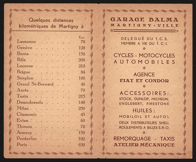 Autres collections & raretés: Klapp-Vertreterkarte Martigny, Garage Ba – D'occasion à Berlin par bartko-reher 1