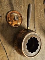 Kupfer Weinkessel antik Rechaud mit Deckel & Holzgriff (T1)