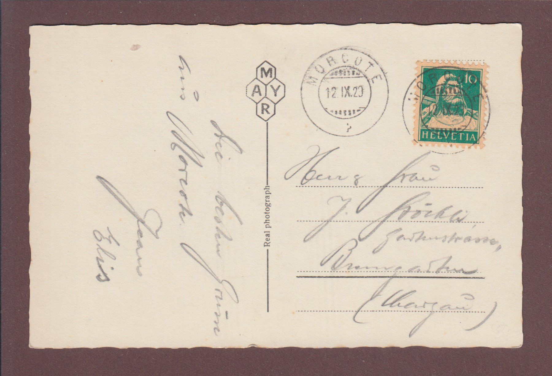 Cartoline postali: MORCOTE - Chiesa - 1929 – Usato da Pully venduto da nicecards 1