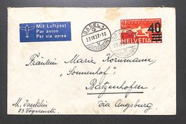 1937 Flugpost F25 Luftpost BASEL Ratzenhofen SBK = Sfr. 45.-