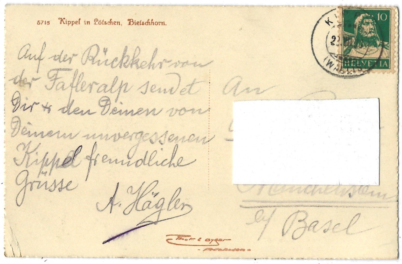 Cartoline postali: 5716     Kippel  in  Lötschen,   Bietschhorn. – Usato da Bütschwil venduto da Jackson1A 1