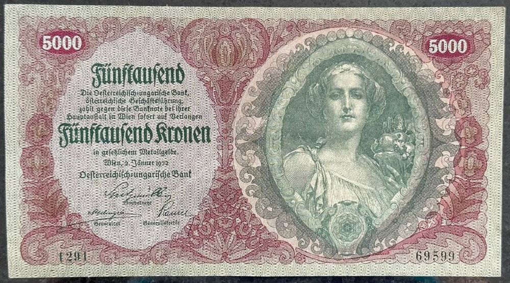 5000 Kronen von 1922 - Historische österreichische Banknote (Gebraucht ...