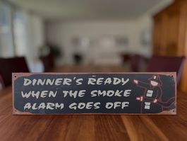 Witziges Blechschild "Dinner's ready" Feuerwehrmann Küche...