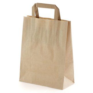 500 Flachhenkel-Papiertaschen in braun 26+12x35cm