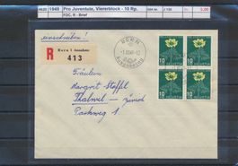 1949 Pro Juventute, Viererblock - 10 Rp., FDC, R - Brief