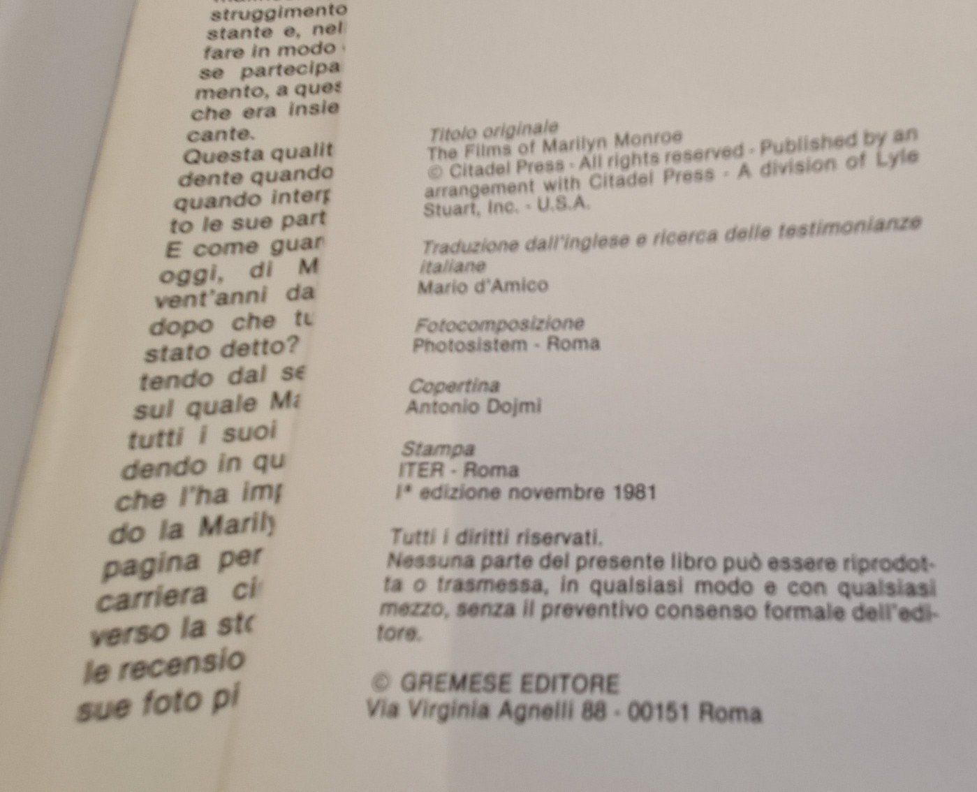 Libri: Marilyn Monroe 1981 italienisch – Usato da Zürich venduto da Agios 4
