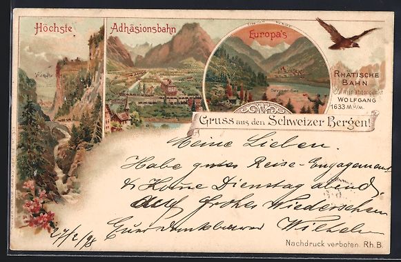 Ansichtskarten: Litho Davos /Schweizer Berge, Verlaufspu – Gebraucht aus Berlin von bartko-reher
