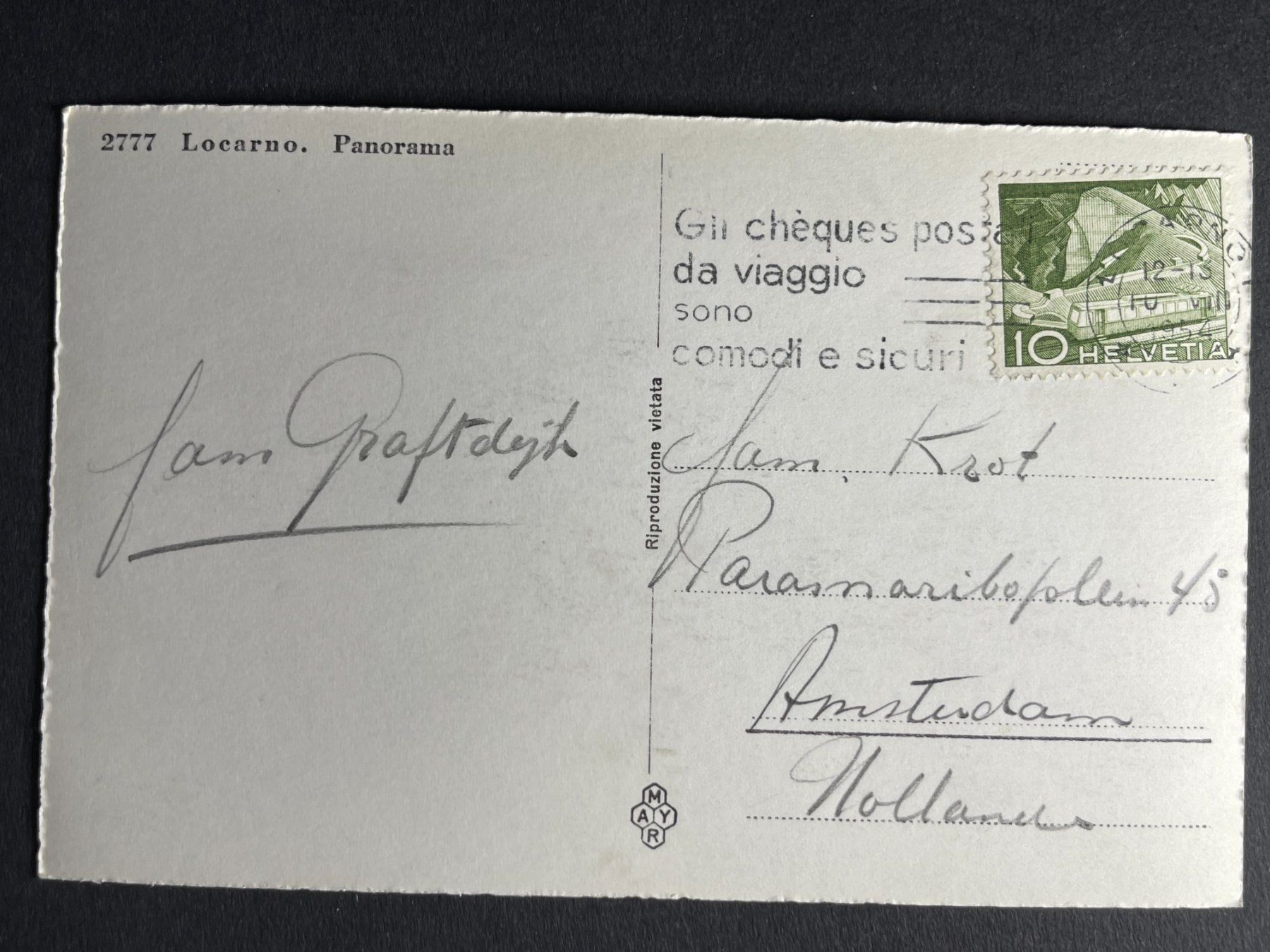 Cartoline postali: Locarno, Panorama - 1954 – Usato da Steg VS venduto da danwer74 1