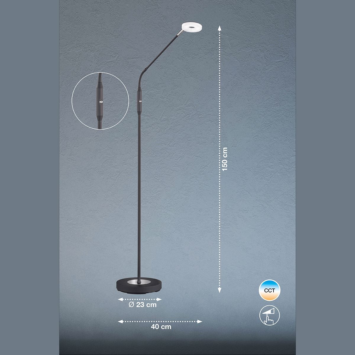 Lampade: LED Stehleuchte, Schwarz, 150 cm Höhe – Nuovo (secondo la descrizione) da Kreuzlingen venduto da Smart-Light 1