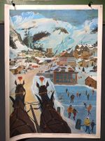 Vintage Schulwandbild KURORT IM WINTER P.Stähli #G22 LxB: 65