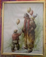 Vintage Bild von A. Buikema "Clown mit Junge"