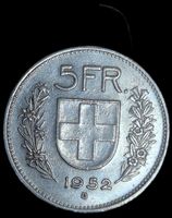 Topstück Silber 5 Franken 1952 Schweiz Rar