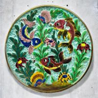 Grand plat faïence émaillée CERDAZUR Monaco décor poissons