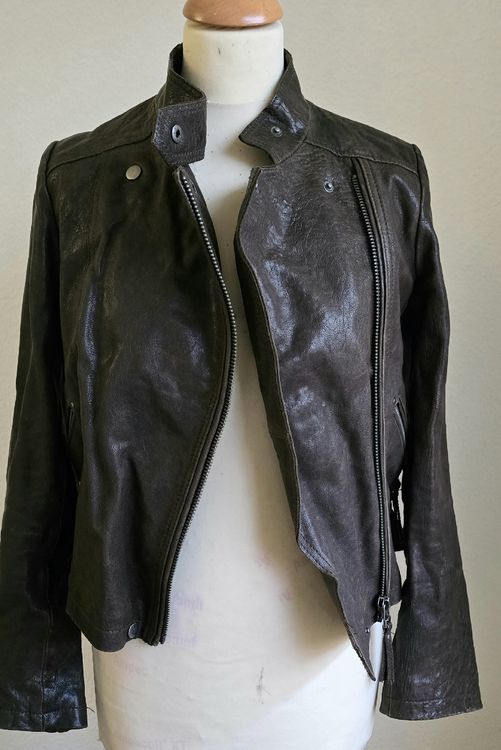 Blouson moto gris pour homme 100 % cuir d'agneau véritable veste de motard rétro