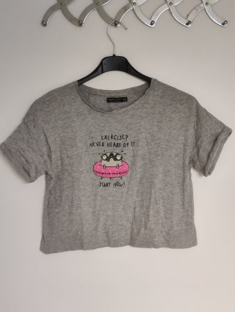 Graues Crop Top mit süssem Print, Gr. M