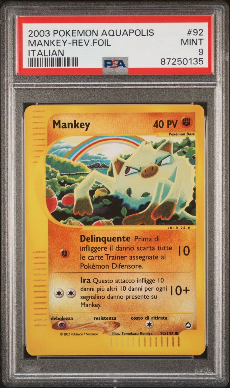 Pokémon Carte collezionabili: PSA 9 Mankey Reverse Holo Aquapolis 92/147 Italian – Nuovo (secondo la descrizione) da Dornach venduto da Deco89