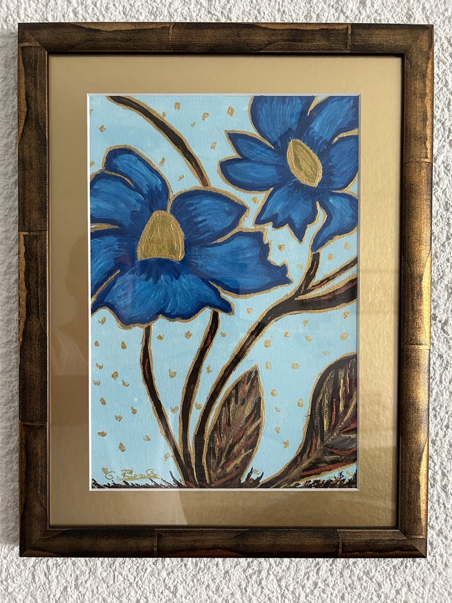 Gemälde: Tableau floral bleu et or encadré – Neu (gemäss Beschreibung) aus Nyon von Alflechat3
