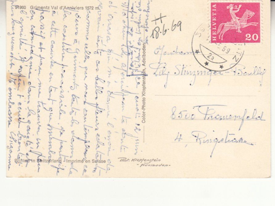 Cartoline postali: Grimentz 1969 – Usato da Bürglen TG venduto da StampGraf 1