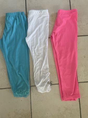3/4 Leggings Mädchen 3er Set Pink Blau Weiss Gr.152 Top
