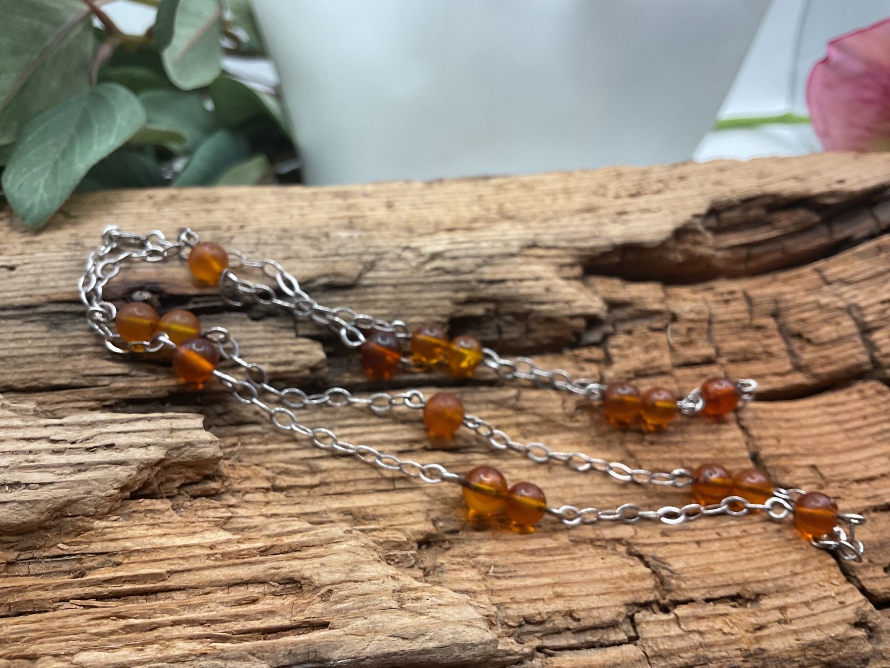Catenine: Altes, leichtes Collier Bernstein mit Sterlingsilber – Usato da luzern venduto da Alpendorf1 1