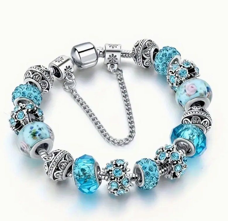 Bracciali & Braccialetti: Blue Rhinestone Beads Bracelet 18 sm – Nuovo e nell'imballaggio originale da Genève venduto da AWWA