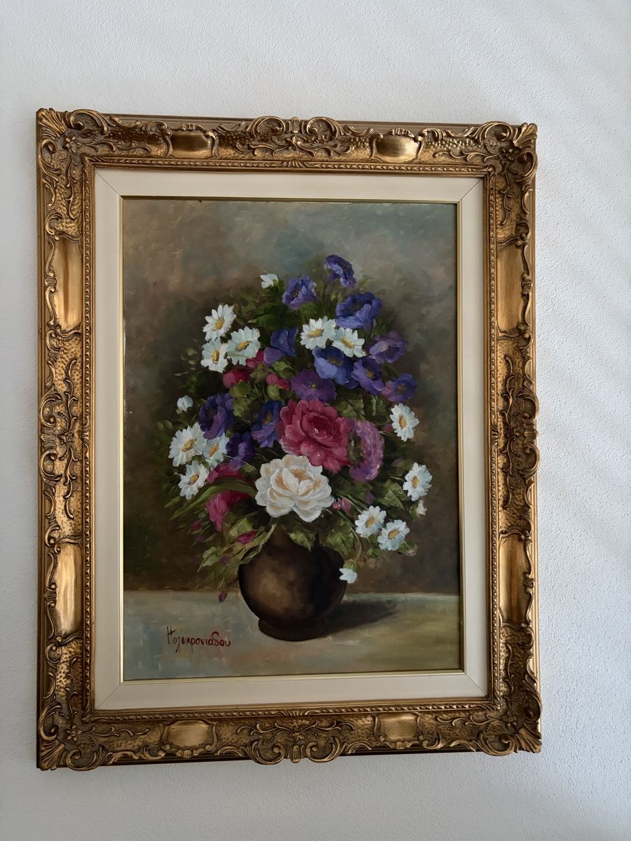 Dipinti: Blumenbild gemalt mit Stuck-Rahmen – Usato da Gossau SG venduto da greygoose02