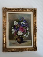 Blumenbild gemalt mit Stuck-Rahmen