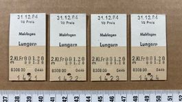 Meiringen Lungern, Billette Nr. 1421 - 1424, Silvester 1984