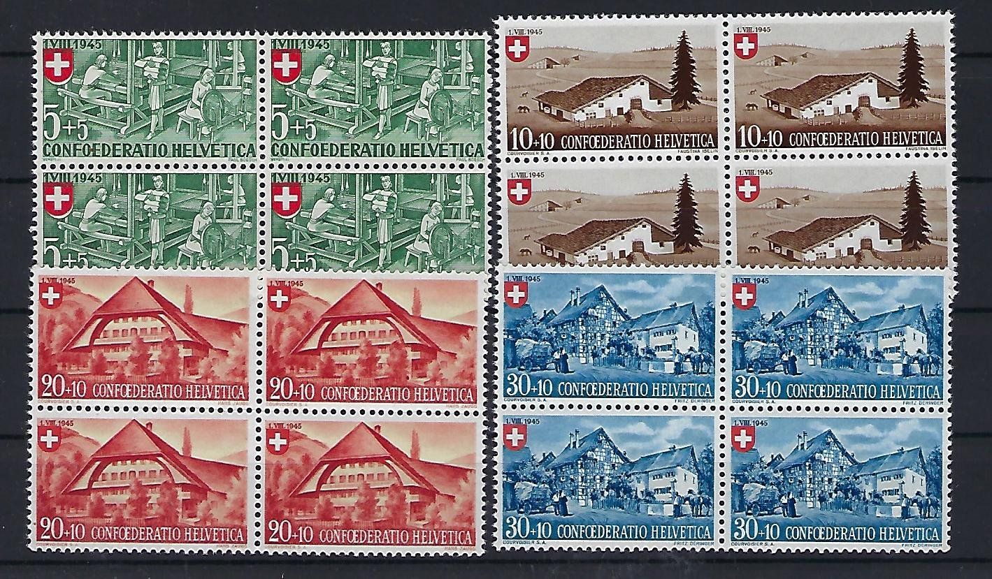 Tutti i francobolli: Pro Patria Viererblocks 1945 postfrisch  15685 – Usato da Lunden venduto da Animus999