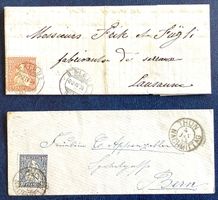 1865- 74 Sitzende Helvetia 2 Kl.Briefe Thun- Bern/Brig-Lau.