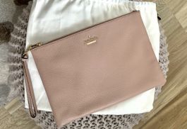 Kate Spade Blush pink leather clutch with gold logo
