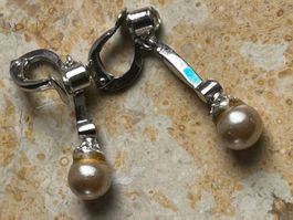 Elegante Perlen Ohrhänger, Silber, Vintage
