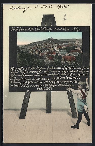 Cartoline postali: Schultafel-AK Coburg, Ortsansicht mit Bu – Usato da Berlin venduto da bartko-reher