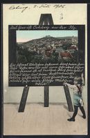 Schultafel-AK Coburg, Ortsansicht mit Bu