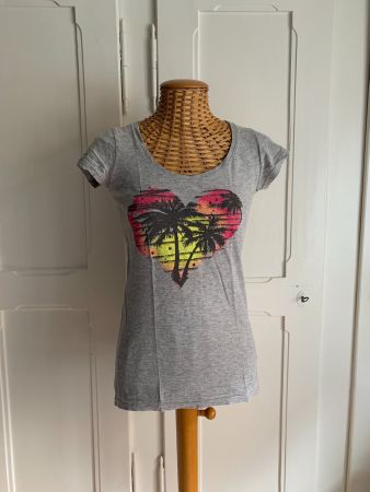 T-Shirt hellgrau mit Print - XS