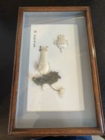 Asiatisches Wandbild mit Jade Applikation im Holzrahmen