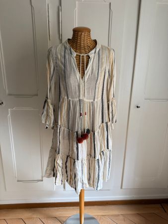 FUNKY BUDDHA - Hippie Kleid weiss gestreift S