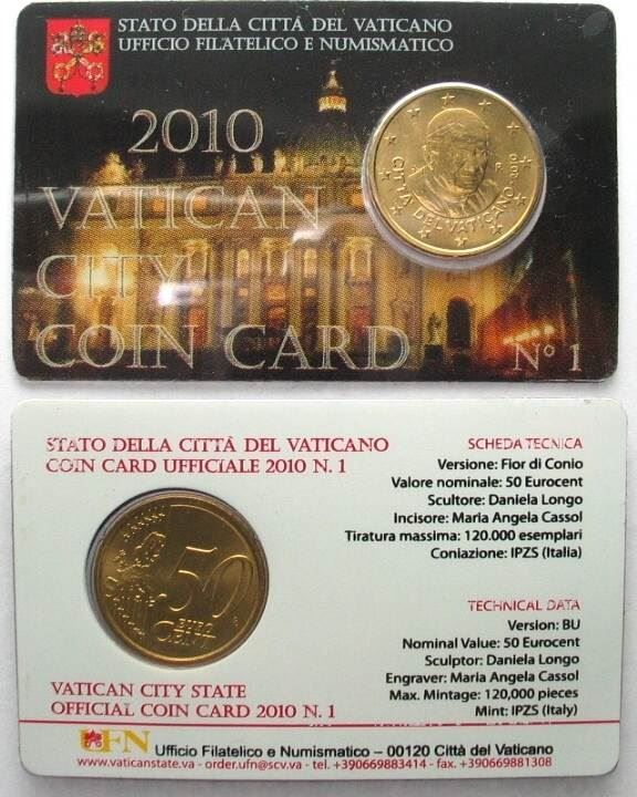 Alle Münzen: VATIKAN 50 Cent 2010 stgl – Gebraucht aus Riehen von sesambestcoins2004