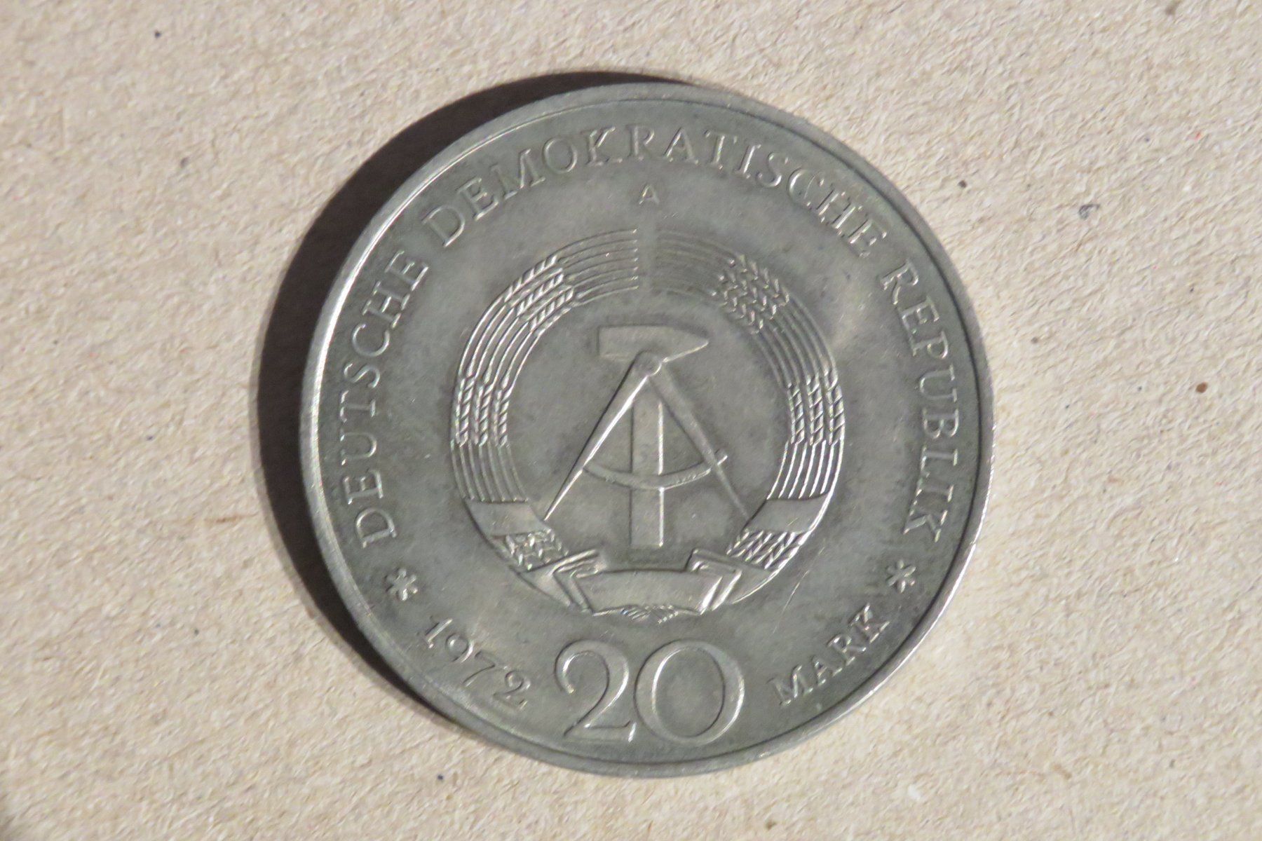 Tutti le monete: DDR 20 Mark 1972 A,  Friedrich Schiller – Usato da Kreuzlingen venduto da Koi4