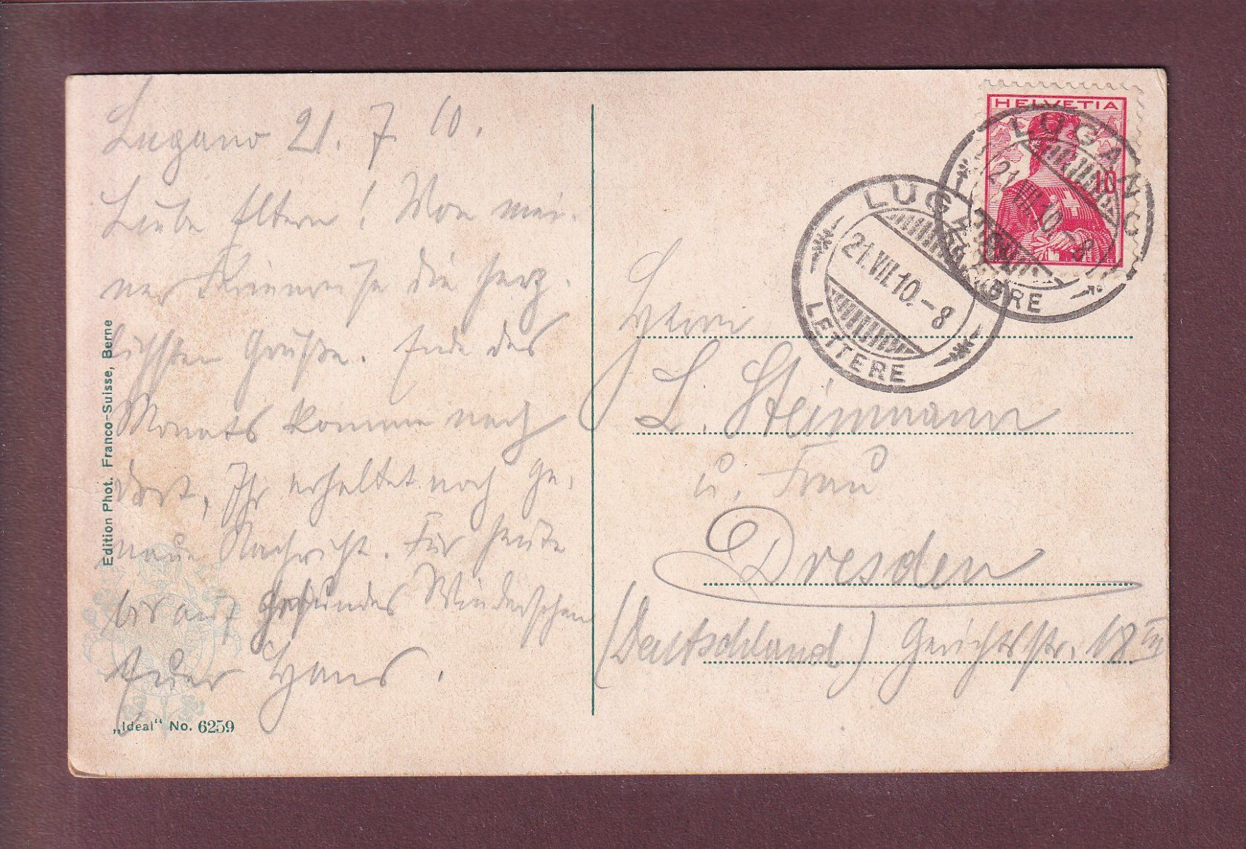 Ansichtskarten: LUGANO-PARADISO - 1910 – Gebraucht aus Pully von nicecards 1