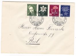 Lettre  pour Biel cachet J.T. Sion 1946