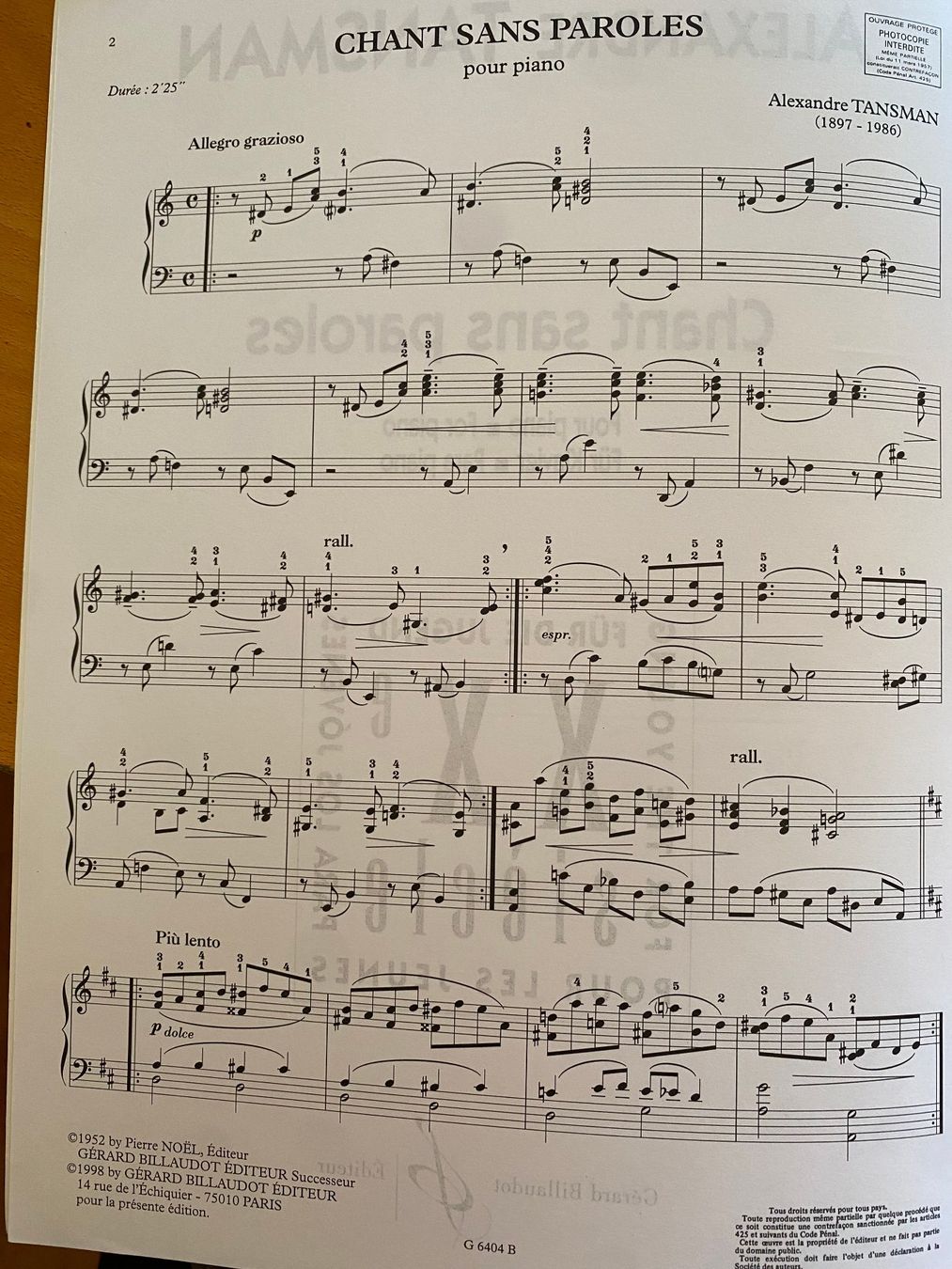 Bücher: A.Tansman chant sans paroles – Neu (gemäss Beschreibung) aus Bex von Bpiece 1