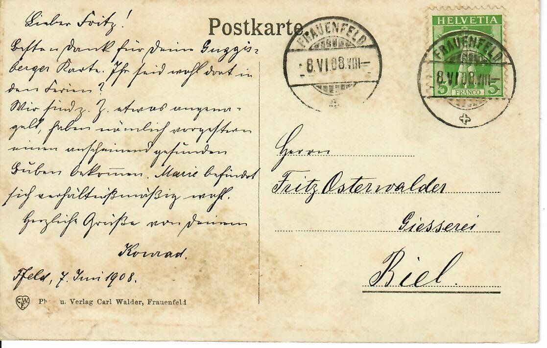 Cartoline postali: Frauenfeld mit Kurzdorf  1908 – Usato da Hochdorf venduto da Ziegel-16 1