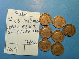 SUISSE : 7 X 5 CENTIMES 1881-82-83-84-85-88-1900-