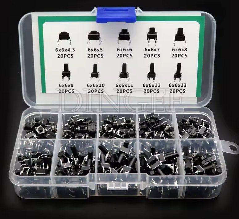 Componenti elettronici: 200Stk Micro Push Button Tactile Switch 6x6mm 10 Längen x 20 – Nuovo e nell'imballaggio originale da Illnau venduto da diy-shop