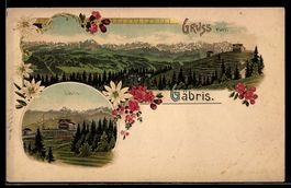 Lithographie Gäbris, Alpenhotel Gäbris, Gebirgs-Panorama