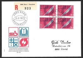 R-FDC Nr. 521 Viererblock 100 Jahre SKV ET Bern 15.2.1973