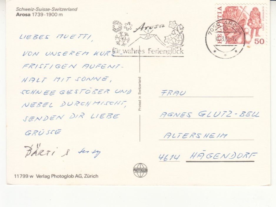 Cartoline postali: Arosa 1986 – Usato da Bürglen TG venduto da StampGraf 1