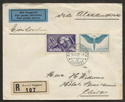 Flugpost Schweiz 1929 Basel Genua Alexandrien Luftpost FF